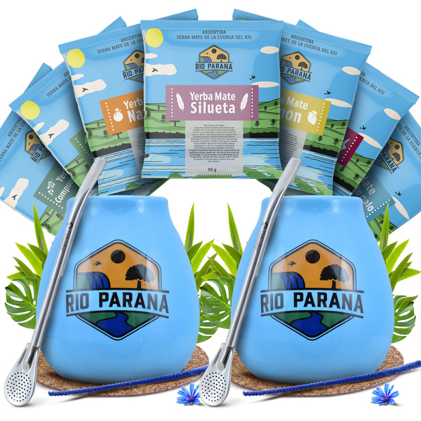 Yerba Mate Rio Parana Set FOR TWO Calabash Bombilla