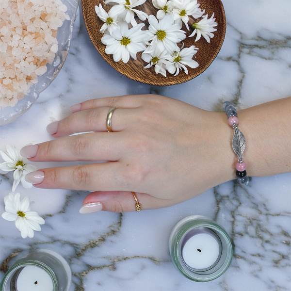 Mala bracelet with rhodonite and smoky quartz