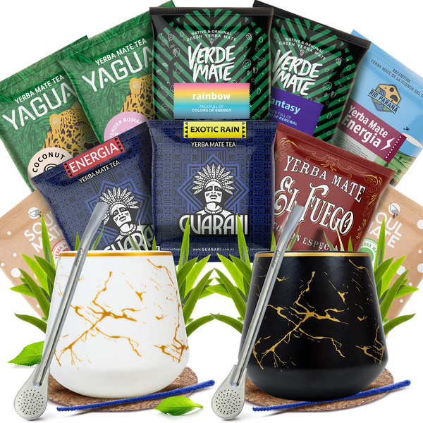 Yerba Mate Set for Two: samples 10x50g 2x Calabash + 2x Bombilla