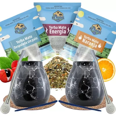 Yerba Mate Set FOR TWO Calabash + Bombilla