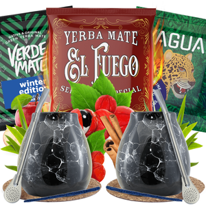 Yerba Mate Set for Two: samples 3×50g + 2x Calabash + 2x Bombilla