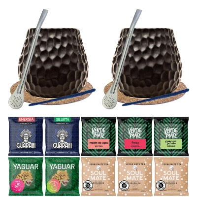 mate tea Set for two Bombilla Gourd 10x50g