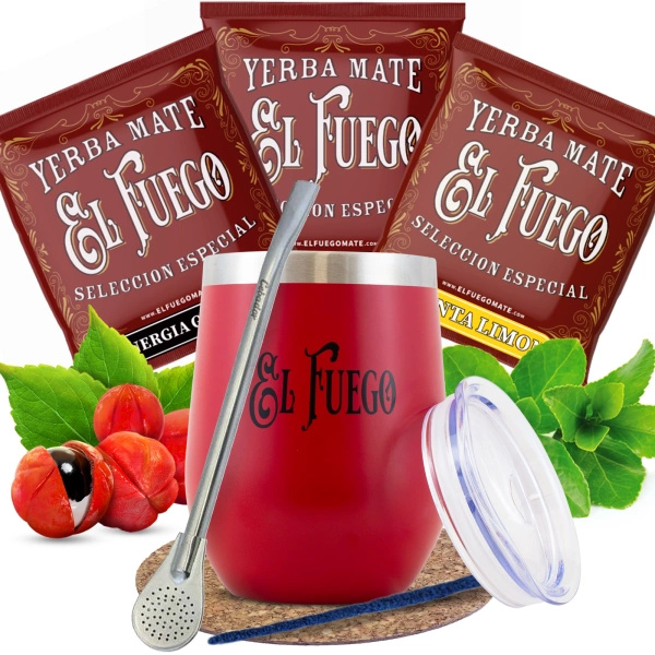 Yerba Mate El Fuego Set: samples 3x50g + TermoLid + Bombilla
