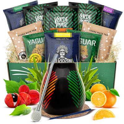 Yerba Mate Starter Set Calabash + Bombilla 10x50g