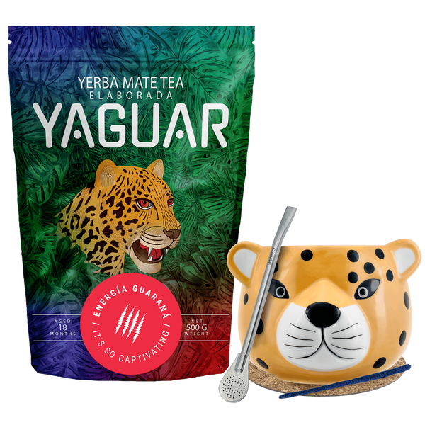 Set Yerba Mate Yaguar Energy Calabash Gatito 500g