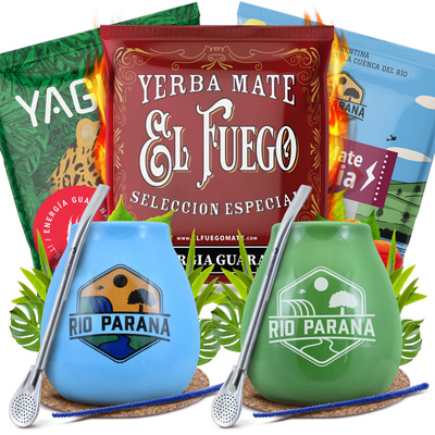 Yerba Mate Energia Set FOR TWO Calabash Bombilla