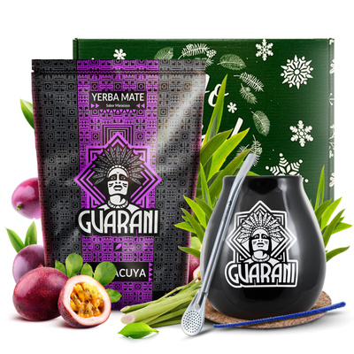 Gift Set Yerba Mate Guarani Maracuya Calabash + Bombilla 500g