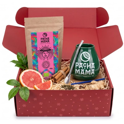 Christmas Gift Set Guayusa Pachamama Heartwarming 100g + Gourd and Bombilla