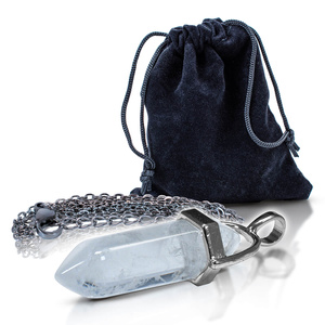 Pendant with rock crystal in pouch + chain