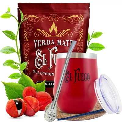 Yerba Mate Set El Fuego Energia Guarana 500g 0.5kg + TermoLid + Bombilla