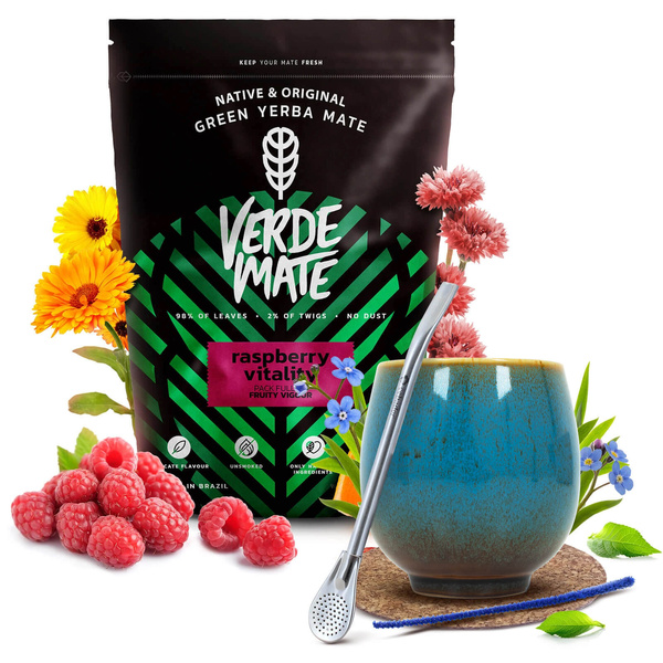 Yerba Mate set Verde Mate Raspberry 500g Calabash + Bombilla