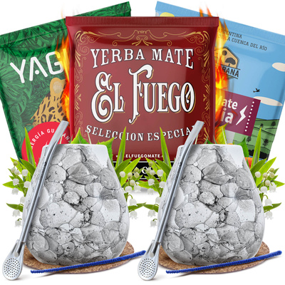 Yerba Mate Energia Set FOR TWO Calabash Bombilla