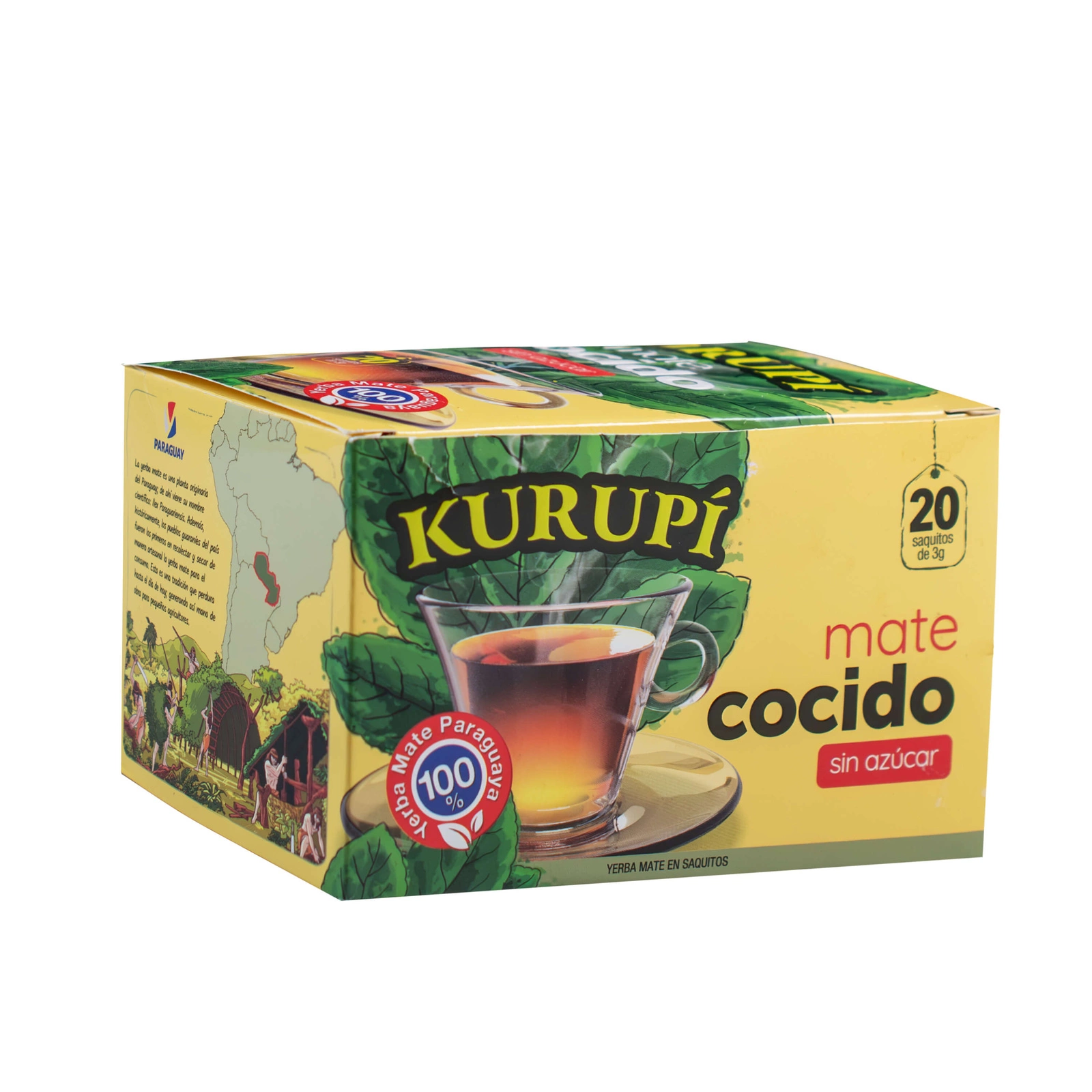 KURUPI Mate Cocido - Goût Traditionnel - Sans Sucre : Sachets De Thé Yerba Mate Importés Du Paraguay. (Mate Cocido Traditionnel Sans Sucre, 25 Sachets