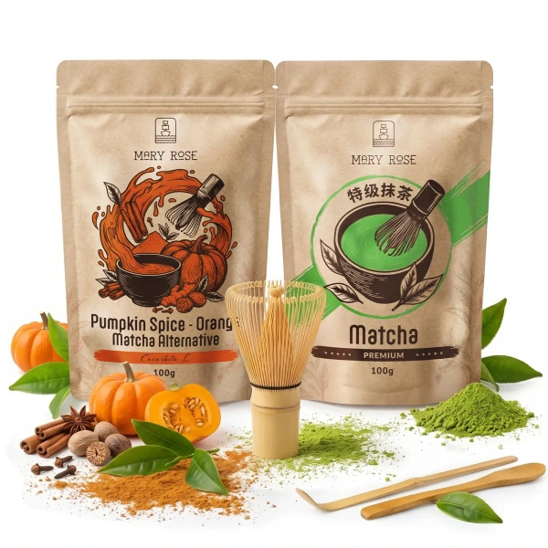 Set for colourful Matcha Latte: Matcha + Orange Matcha + accessories