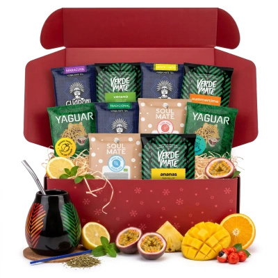 Christmas Yerba Mate Gift Set: 10x50g Samples + Samba Gourd and Bombilla