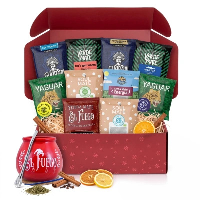 Christmas Yerba Mate Gift Set: 10x50g Samples + El Fuego Christmas Edition Gourd and Bombilla