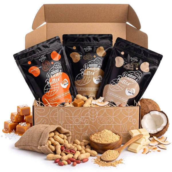 Powdered Peanut Butter Gift Set Nustino: Classic + Salted Caramel + White Chocolate & Coconut 3x400g