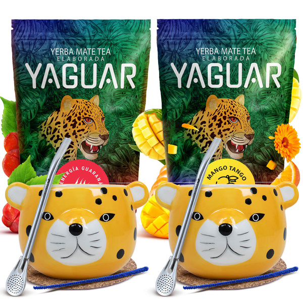 Yerba Mate Set for Two: Yaguar 2x500g + 2x Calabash + 2x Bombilla