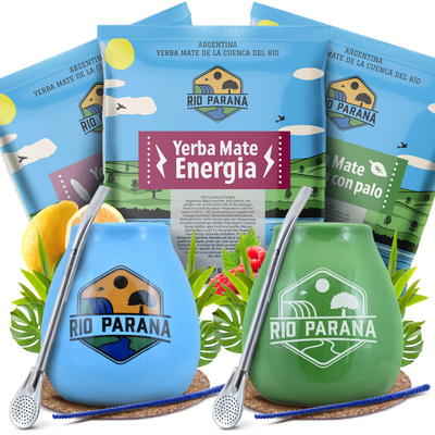 Yerba Mate Rio Parana Set FOR TWO Calabash Bombilla