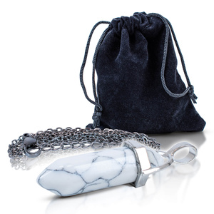 Pendant with White Turquoise in pouch + chain