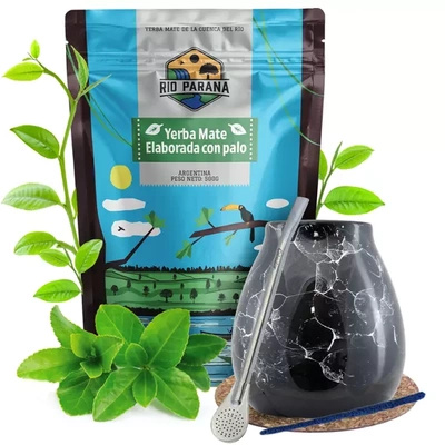 Yerba Mate Set Rio Parana Calabash Bombilla 500g
