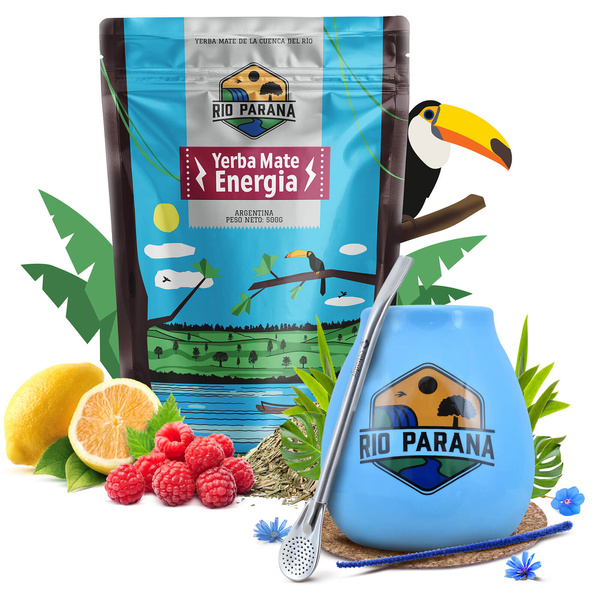 Yerba Mate set Rio Parana Energia 500g Calabash + Bombilla