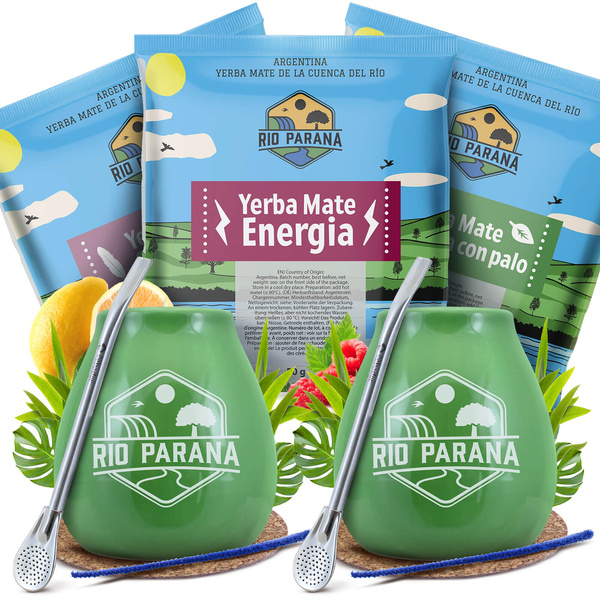 Yerba Mate Rio Parana Set FOR TWO Calabash Bombilla