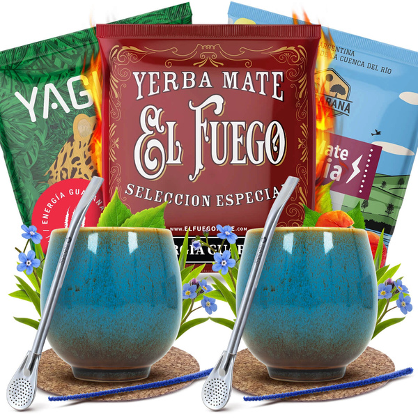 Yerba Mate Energia Set FOR TWO Calabash Bombilla