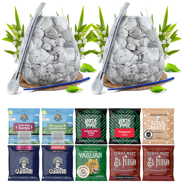 Yerba Mate Set FOR TWO Calabash Bombilla