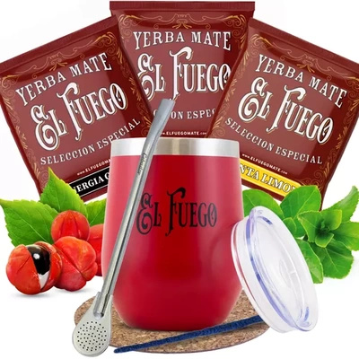 Yerba Mate El Fuego Set: samples 3x50g + TermoLid + Bombilla