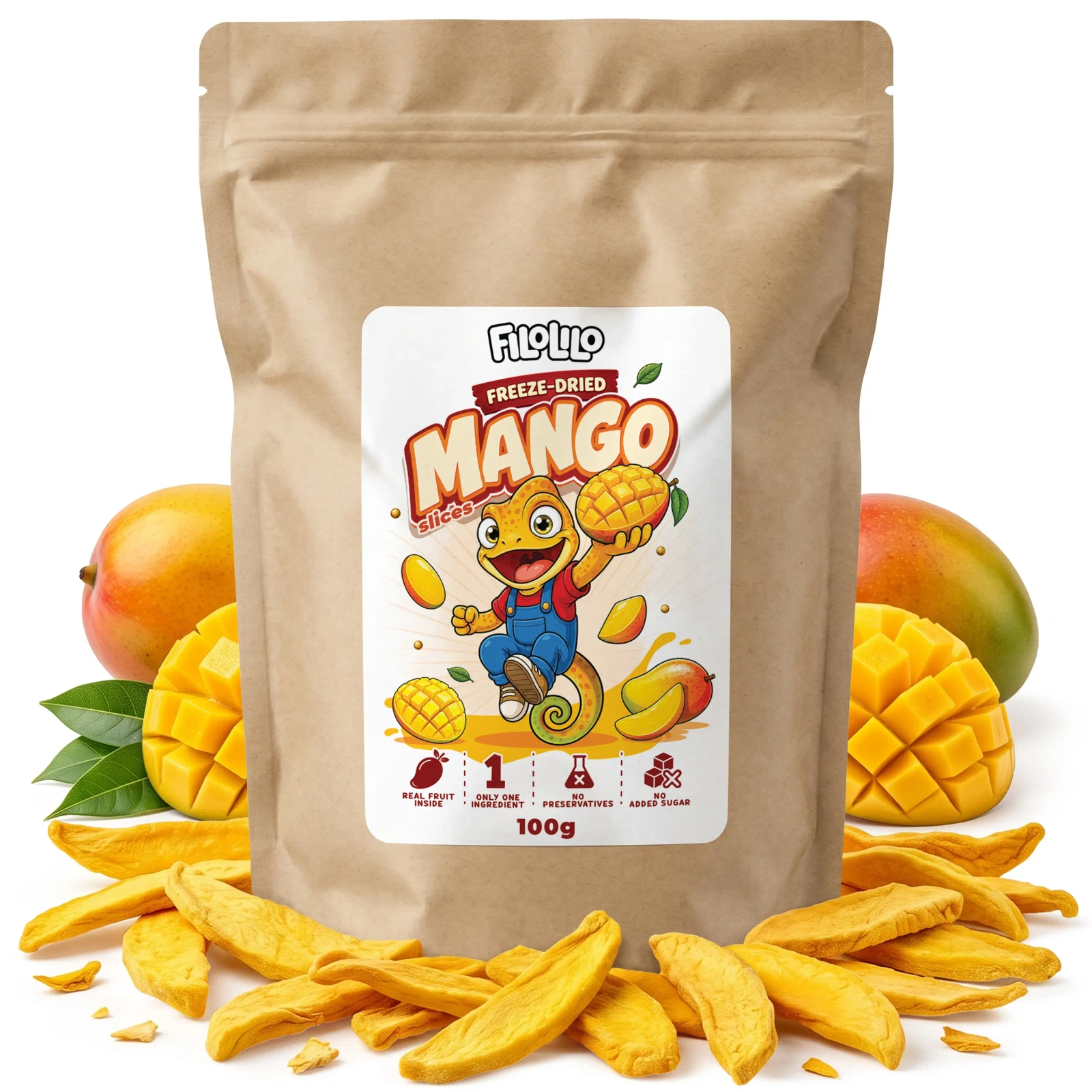 Freeze-dried FiloLilo mango in its packaging