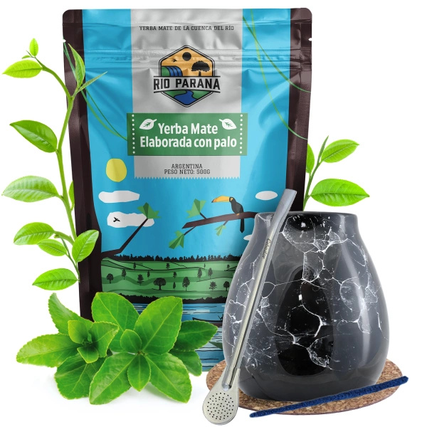 Yerba Mate Set Rio Parana Calabash Bombilla 500g
