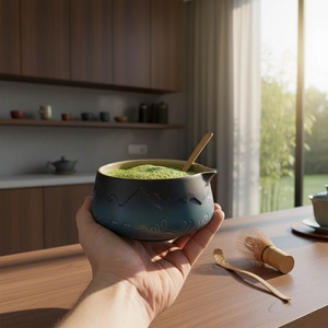 Matchawan – Ceramic Matcha Bowl with Spout – Mountain (blue)