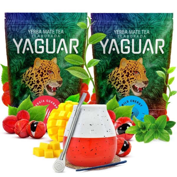 Yerba Mate Set Yaguar 2x500g + Calabash + Bombilla
