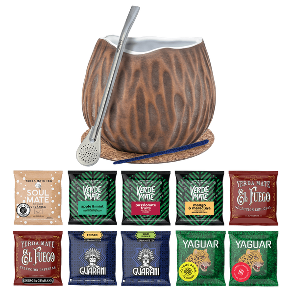 Yerba Mate Set 10x50g Calabash Coconut Bombilla 500g