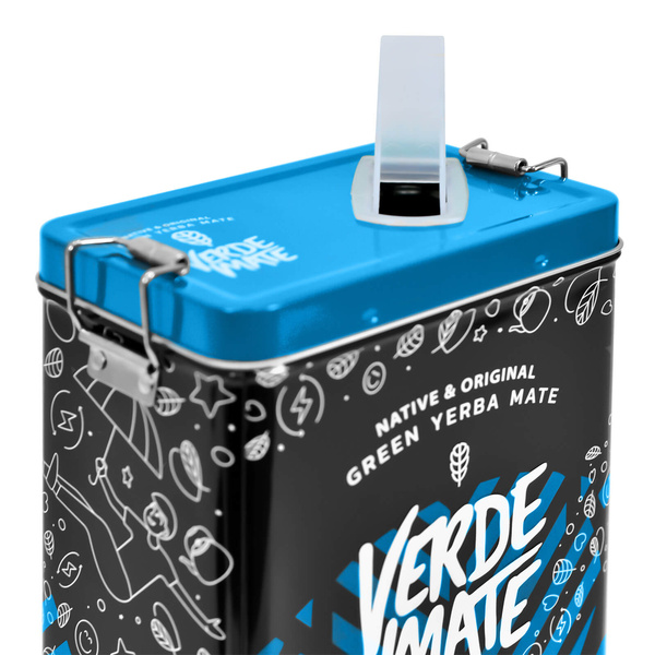 Yerbera – Tin can + Verde Mate Green Más IQ Tropical 0.5kg