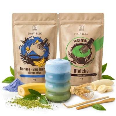 Set for colourful Matcha Latte: Matcha + Blue Matcha + accessories