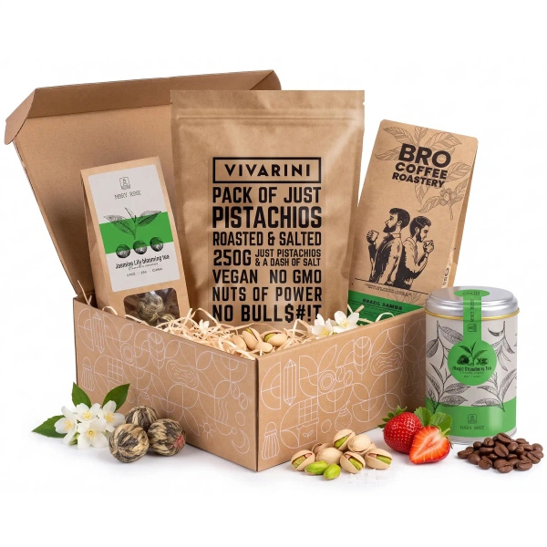 Gift Set with Coffee and Tea + Roasted, Salted Pistachios