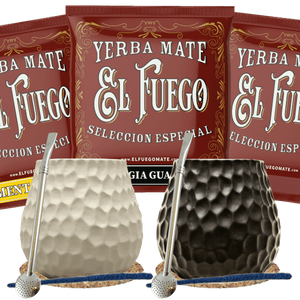 Yerba Mate Set for Two: samples El Fuego 3x50g + 2x Calabash + 2x Bombilla