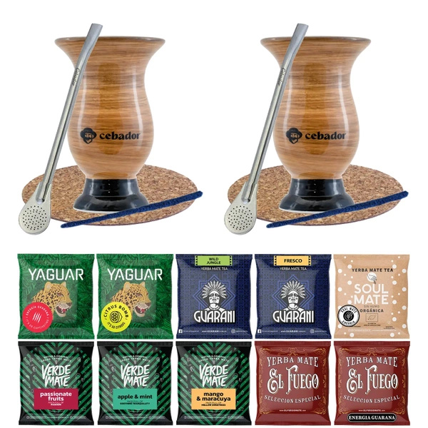 Yerba Mate Set 10x50g 2x Calabash + 2x Bombilla