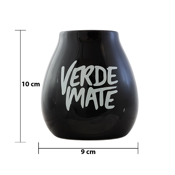 Dimensions of the Verde Mate ceramic mate cup: height 10cm, diameter 9cm