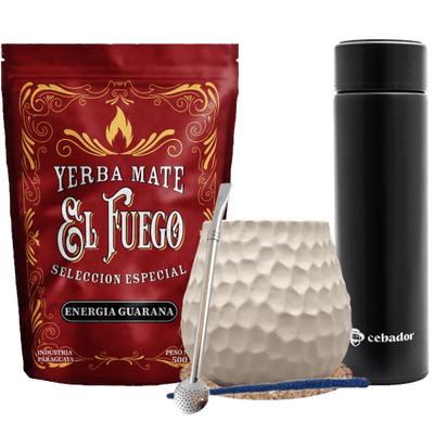 Yerba Mate Set: El Fuego 500g + Thermos LED + Calabash + Bombilla